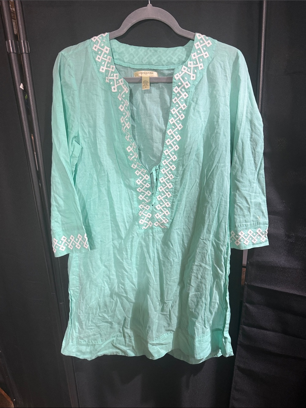 Banana Republic Aqua Boho Tunic 3/4 sleeve 100% cotton size M